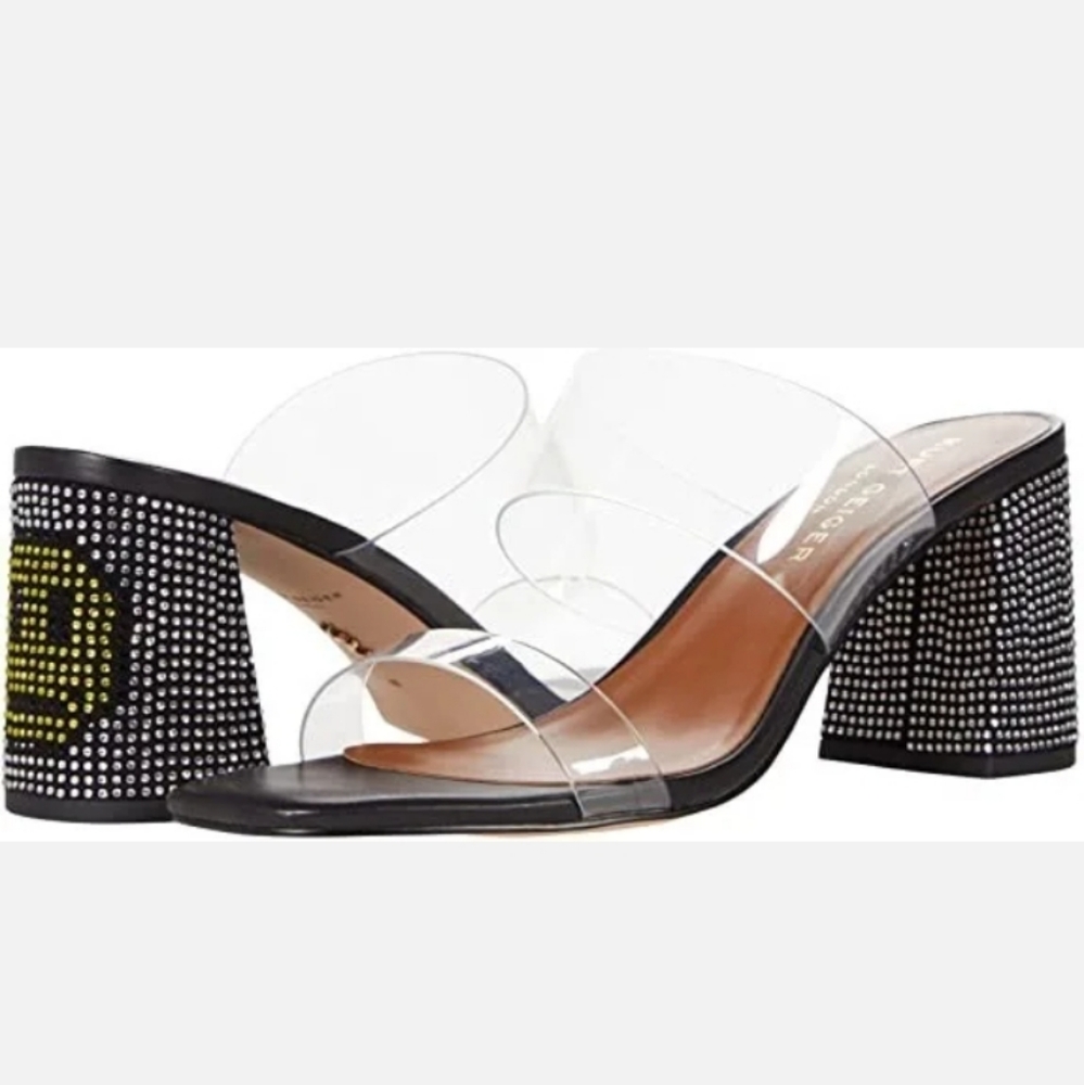 Kurt Geiger London Party Clear Embellished Smiley Face Block Heel Sandals Size 9